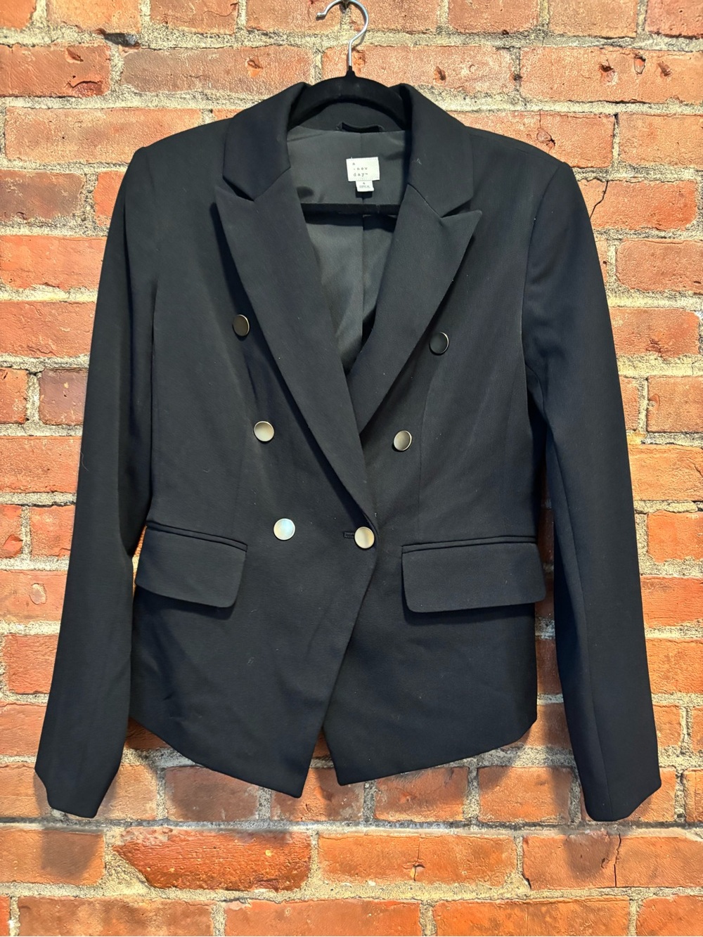 A New Day Black Double-Breasted Blazer with Gold Buttons